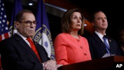 House Speaker Nancy Pelosi of Calif., speaks during a news conference to announce impeachment managers on Capitol Hill in Washington, Jan. 15, 2020. 