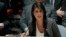 La embajadora de EE.UU. en la ONU, Nikki Haley, habló ante el Consejo de Seguridad el viernes, 13 de abril, de 2018.