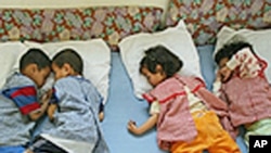 Abandoned children sleep in an orphanage in Morocco