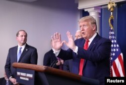 FILE - U.S. President Donald Trump addresses the daily coronavirus task force briefing at the White House in Washington, U.S., April 3, 2020.