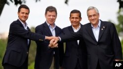 Los presidentes de los cuatro países miembros de la Alianza del Pacífico, México,Colombia, Perú y Chile. Panamá está integrado solo como miembro observador.