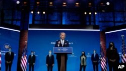 President-elect Joe Biden and Vice President-elect Kamala Harris introduce their nominees and appointees to key national security and foreign policy posts at The Queen theater, Nov. 24, 2020, in Wilmington, Del.