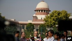 Indian attorney Prashant Bhushan briefs media persons at the Supreme Court premises in New Delhi, India, Friday, Oct. 13, 2017. Indian attorney Prashant Bhushan briefs media persons at the Supreme Court premises in New Delhi, India, Friday, Oct. 13, 2017. An estimated 40,000 Rohingya Muslims have settled in various Indian cities, including many who fled persecution in Myanmar in 2012