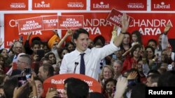 Justin Trudeau selama masa kampanye di Ottawa, Ontario