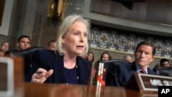 Senator Kirsten Gillibrand, a New York Democrat, speaks at the Senate Armed Services Committee confirmation hearing for Pete Hegseth, at the Capitol in Washington, Jan. 14, 2025.