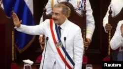 Dominican Republic President Danilo Medina waves during the swearing-in ceremony at the National Congress in Santo Domingo, Aug. 16, 2016.