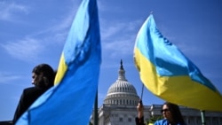 Aktivisti sa ukrajinskim zastavama ispred zgrade američkog Kongresa (Foto: Mandel NGAN / AFP)