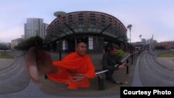 A 360-degree selfie taken by Luon Sovath in front of the Great Northern Railway Company's former warehouse in Manchester, United Kingdom. (Courtesy of Luon Sovath)