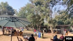 A cafe inside Delhi's biggest park, Sunder Nursery, attracts customers as falling infections encourage people to venture out. (Anjana Pasricha/VOA)
