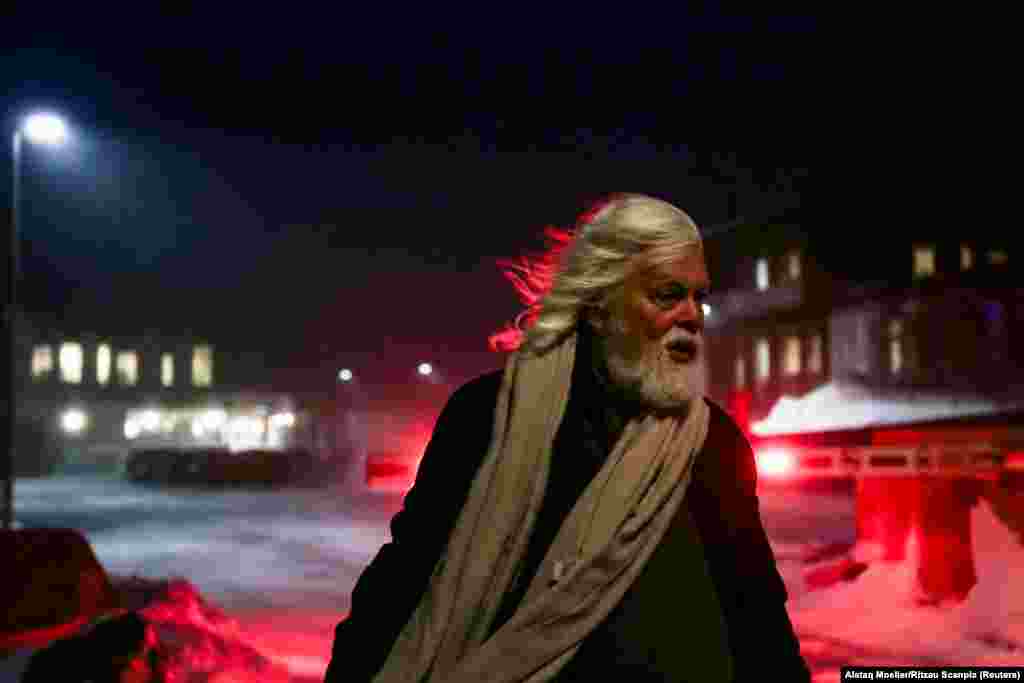 Environmental activist Paul Watson looks on after getting released from prison in Nuuk, Greenland.