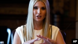 FILE - Ivanka Trump speaks during a roundtable on the Women's Global Development and Prosperity Initiative in the Eisenhower Executive Office Building on the White House complex, Feb. 7, 2019, in Washington.