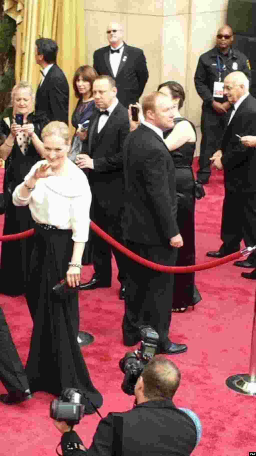 Merryl Streep di red carpet Academy Awards ke-86, Dolby Theater, Los Angeles, California, 2 Maret 2014.