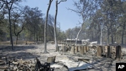 A pier foundation and pool are among the remains of a home destroyed when a wildfire swept through Bastrop, Texas, September 6, 2011.