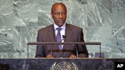 Guinea's President Alpha Cond� addresses the 66th United Nations General Assembly at the U.N. headquarters, in New York, September 23, 2011.