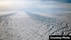 Criss-crossing crevasses near the grounding line of Pine Island Glacier, along Antarctica’s Amundsen Sea Coast. (Photo courtesy Ian Joughin)