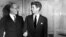 Joseph P. Kennedy, left, U.S. Ambassador to Great Britain, is seen with his son, John F. Kennedy, Jan. 5, 1938, in New York. 