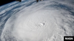 Hurricane Milton, a Category 5 storm at the time of this photograph, is pictured in the Gulf of Mexico off the coast of Yucatan Peninsula from the International Space Station as it orbited 257 miles above, Oct. 8, 2024.