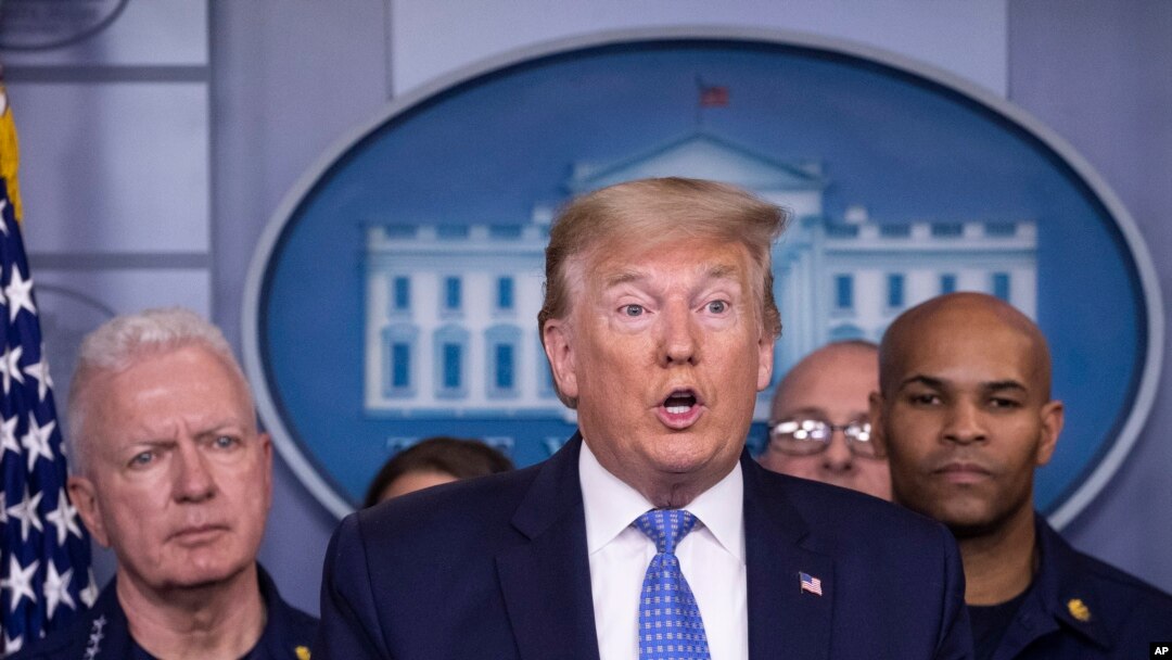 President Donald Trump speaks during a briefing about the coronavirus in the James Brady Press Briefing Room of the White House, Sunday, March 15, 2020, in Washington. (AP Photo/Alex Brandon)