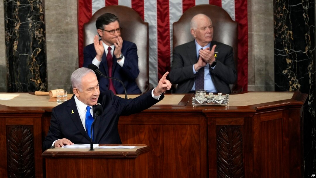 El primer ministro israelí, Benjamin Netanyahu, habla en una reunión conjunta del Congreso en el Capitolio de Washington, el miércoles 24 de julio de 2024.