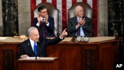 El primer ministro israelí, Benjamin Netanyahu, habla en una reunión conjunta del Congreso en el Capitolio de Washington, el miércoles 24 de julio de 2024.