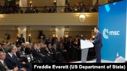 Secretary Marco Rubio delivers remarks to the Munich Security Conference in Munich, Germany, February 14, 2026. (Official State Department photo by Freddie Everett)