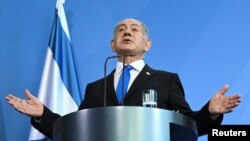 Perdana Menteri Israel Benjamin Netanyahu berbicara dalam konferensi pers di Berlin, Jerman, pada 16 Maret 2023. (Foto: Reuters/Annegret Hilse)