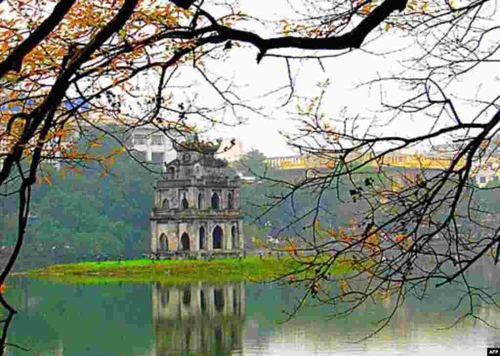 Turtle Tower amid the Hoan Kiem Lake