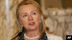 U.S. Secretary of State Hillary Rodham Clinton delivers a speech after meeting Peru's President Ollanta Humala in Lima, Peru, Oct. 15, 2012.