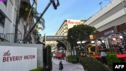 General view of the red carpet set up at the Golden Globes 2020 at The Beverly Hilton, in Beverly Hills, California, Jan. 4, 2020. 