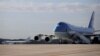 A pair of Boeing 747 Air Force One presidential aircraft are seen at Joint Base Andrews in Maryland