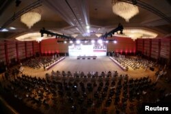 A general view shows talks between the Afghan government and Taliban insurgents in Doha, Qatar, Sept. 12, 2020.