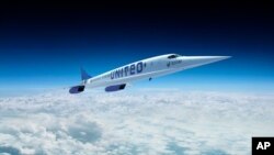 Esta foto proporcionada por Boom Supersonic muestra la interpretación de un artista del avión Boom Supersonic Overture de United Airlines.
