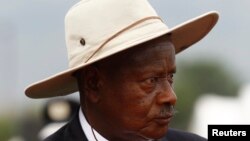 Ugandan President Yoweri Museveni attends anniversary parade in Kasese town, about 300 miles west of Kampala, Jan. 30, 2013 file photo.