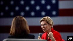 Democratic presidential candidate Sen. Elizabeth Warren speaks at the Presidential Gun Sense Forum, Aug. 10, 2019, in Des Moines, Iowa. 