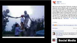 The photo of a Vietnamese official kissing a statue can be seen in this screenshot of a Facebook page. (VOA Vietnamese)