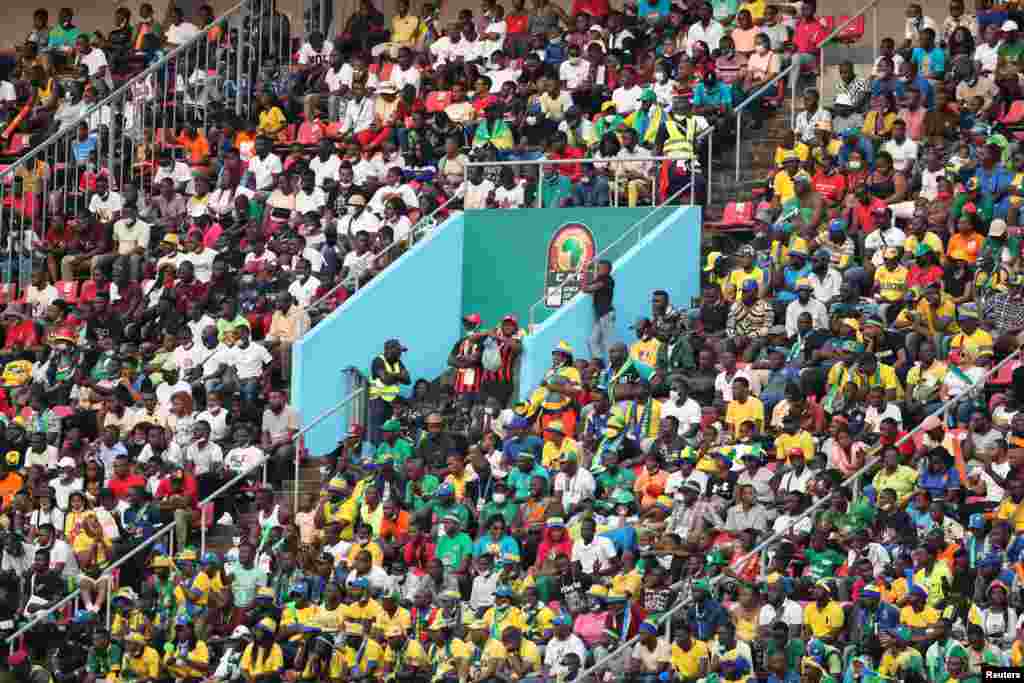 General view of fans inside the stadium during the match Burkina Faso vs Gabon in Cameroon on Jan. 23, 2022.