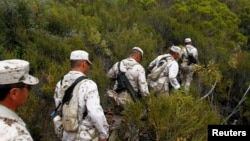 Soldiers take part in an operation to destroy a marijuana plantation at Sierra Juarez, in the municipality of Ensenada, Mexico July 16, 2018. 