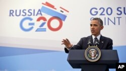 El presidente Barack Obama habla durante la conferencia de prensa al final de la Cumbre del G-20 en San Petersburgo, Rusia.