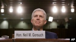 Supreme Court Justice nominee Neil Gorsuch listens on Capitol Hill in Washington, March 22, 2017, as he testifies at his confirmation hearing before the Senate Judiciary Committee.