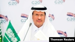 Saudi Arabia's Minister of Energy Prince Abdulaziz bin Salman Al-Saud speaks during a virtual emergency meeting in Riyadh.