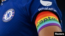 FILE: View of the rainbow armband on the arm of Chelsea's Cesar Azpilicueta Taken October 22, 2022