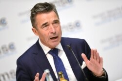 Anders Fogh Rasmussen, former Prime Minister of Denmark and former NATO secretary-general, speaks during the annual Munich Security Conference in Munich, Germany, Feb. 16, 2019.