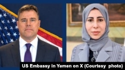 US Chargé d’Affaires to Yemen Neil Hope(L) and Yemeni Foreign Minister Afrah Al-Zouba. (US Embassy)