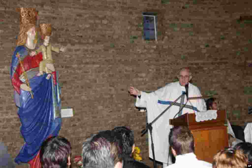 In this March 24, 2011 image released by the San Lorenzo de Almagro soccer team, Argentina's Cardinal Jorge Bergoglio speaks at the soccer club chapel in Buenos Aires.