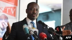 Guillaume Soro, alors président de l'Assemblée nationale ivoirienne, prend la parole à Abidjan, le 15 février 2019.