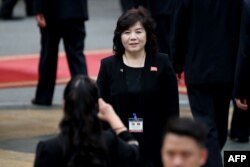 FILE - North Korean Vice Minister of Foreign Affairs Choe Son Hui attends the welcome ceremony of North Korea's leader Kim Jong Un (not pictured) at the Presidential Palace in Hanoi, March 1, 2019.