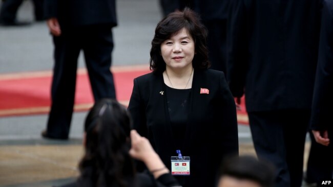 FILE - Choe Son Hui attends the welcome ceremony of North Korea's leader Kim Jong Un (not pictured) at the Presidential Palace in Hanoi, March 1, 2019. The veteran diplomat was recently appointed North Korea's foreign minister.
