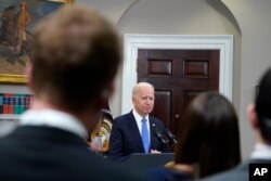 President Joe Biden responds to questions from the media in the Roosevelt Room of the White House, May 13, 2021, in Washington.