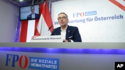 The leader of Austria's Freedom Party, Herbert Kickl, addresses a news conference, in Vienna, Austria, Jan. 7, 2025.