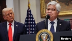 U.S. President Donald Trump listens to C.C. Wei, chairman and CEO of Taiwan Semiconductor Manufacturing Company, as they make an announcement about an investment from TSMC in the Roosevelt Room at the White House in Washington, March 3, 2025.